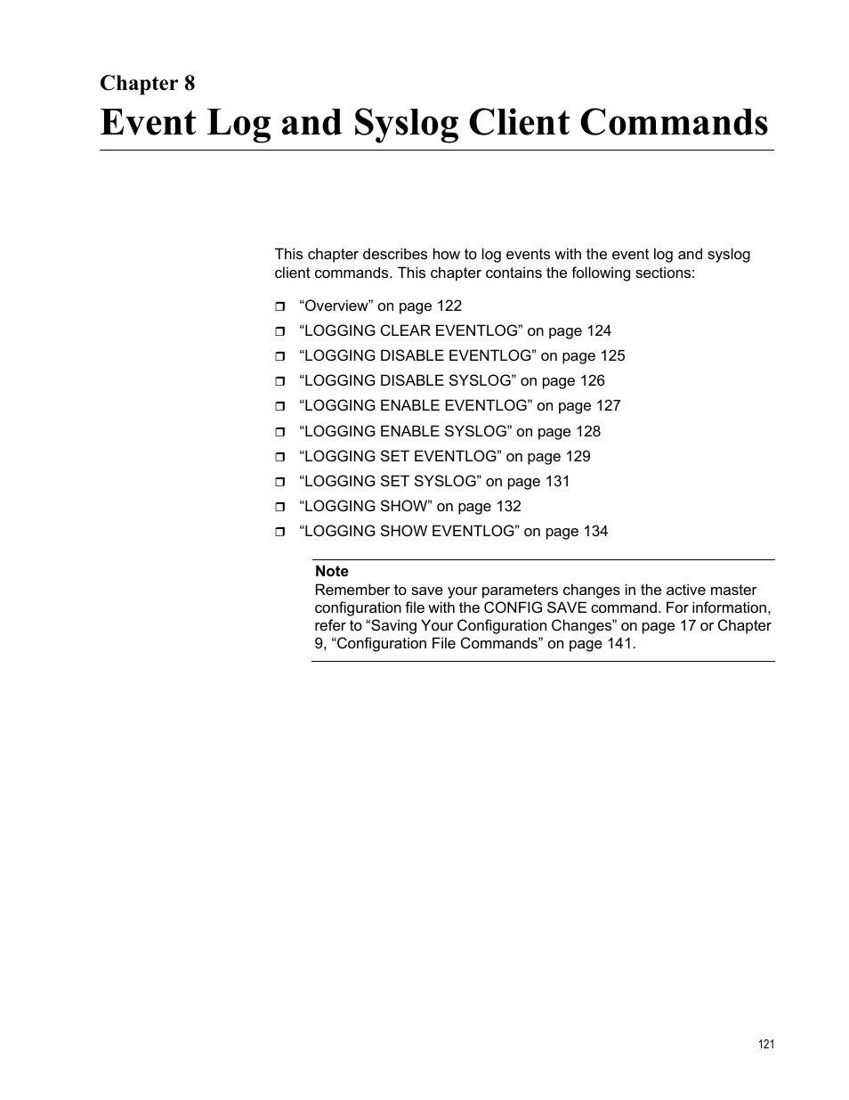 Chapter 8, Event log and syslog client commands, R 8: event log and syslog client commands | Allied Telesis AT-S97 User Manual | Page 121 / 254