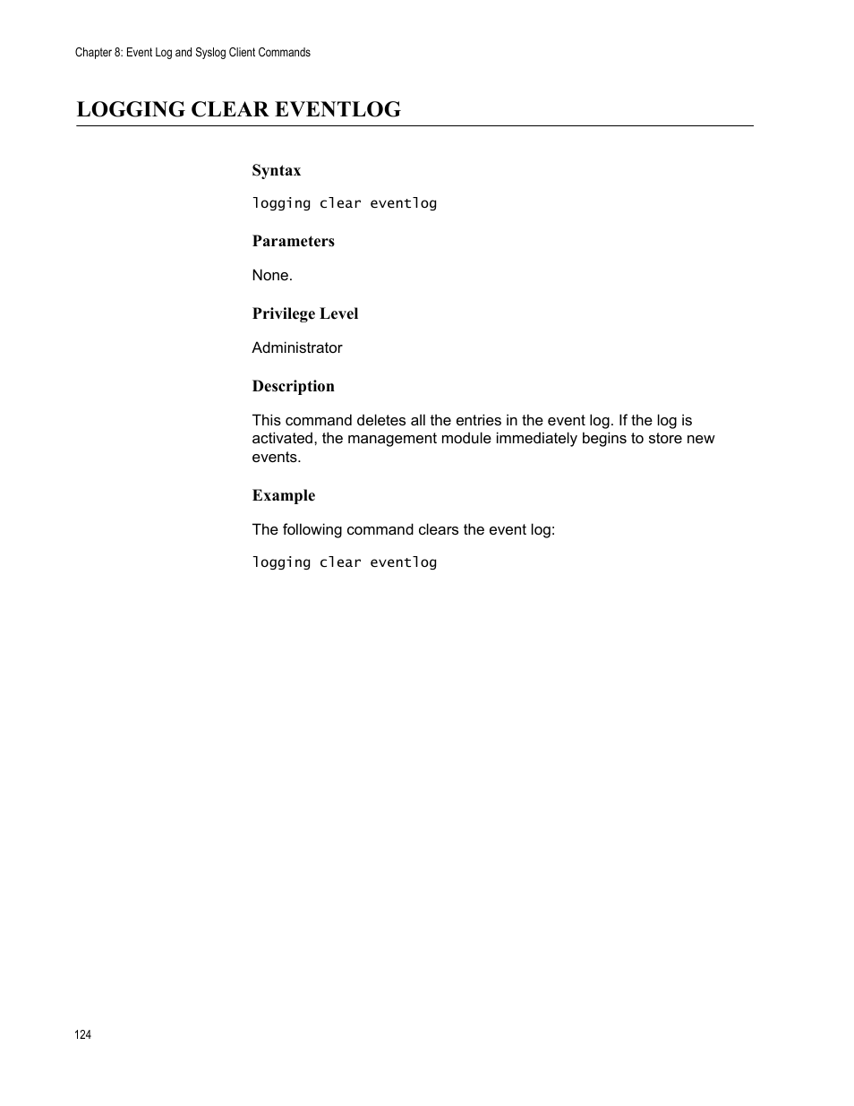 Logging clear eventlog | Allied Telesis AT-S97 User Manual | Page 124 / 254