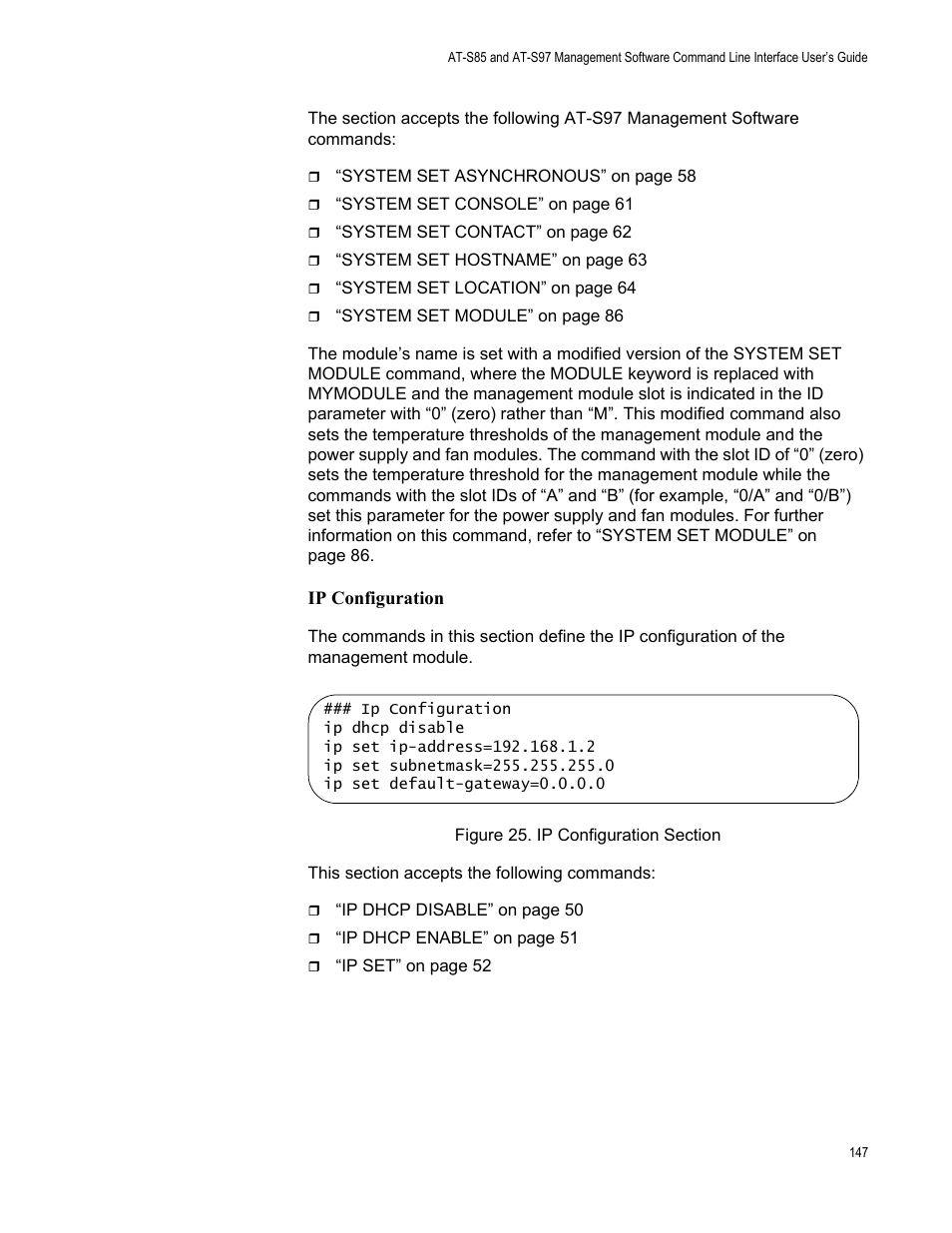 Figure 25: ip configuration section | Allied Telesis AT-S97 User Manual | Page 147 / 254