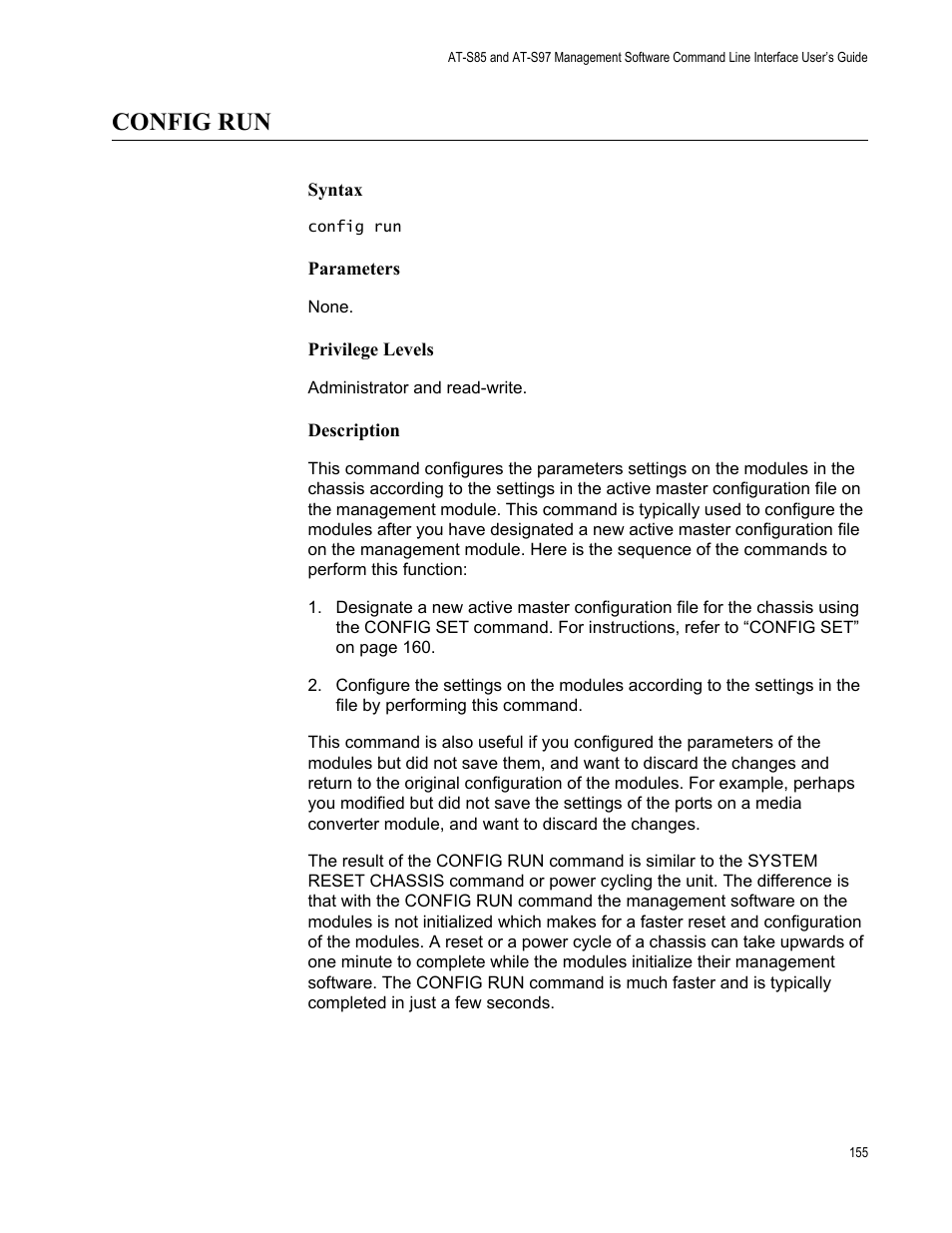 Config run | Allied Telesis AT-S97 User Manual | Page 155 / 254