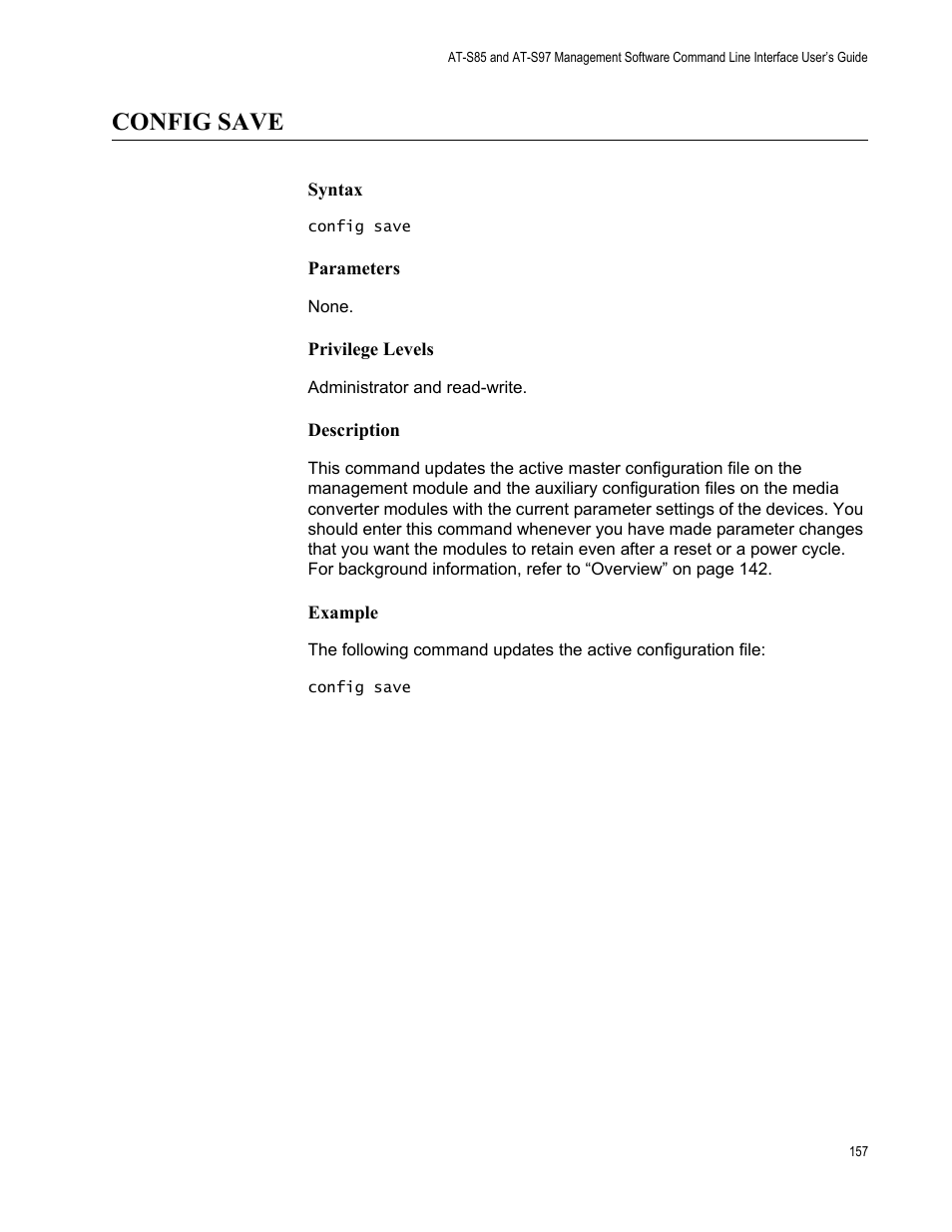 Config save | Allied Telesis AT-S97 User Manual | Page 157 / 254