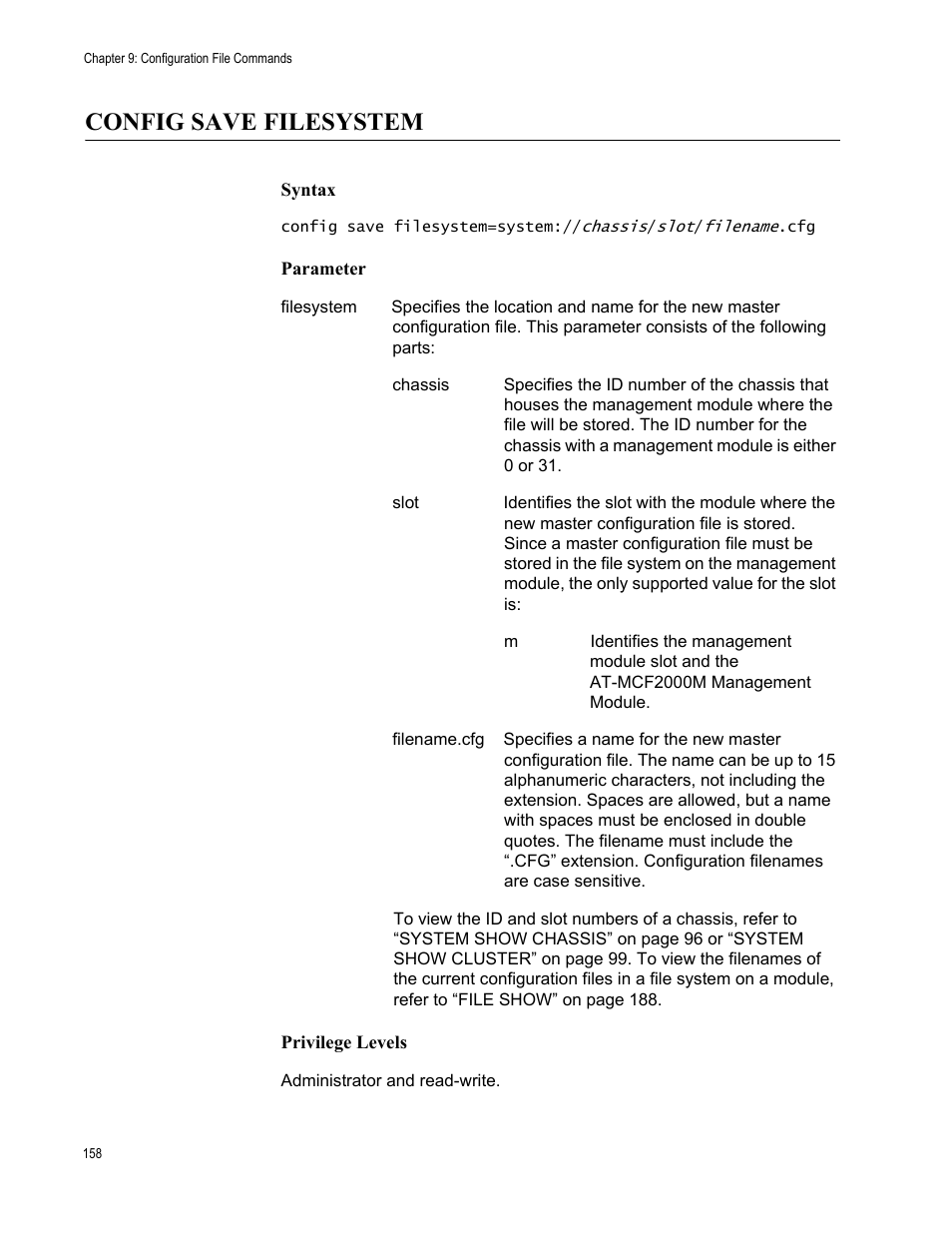 Config save filesystem | Allied Telesis AT-S97 User Manual | Page 158 / 254