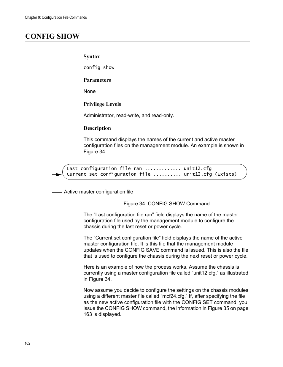 Config show, Figure 34: config show command | Allied Telesis AT-S97 User Manual | Page 162 / 254