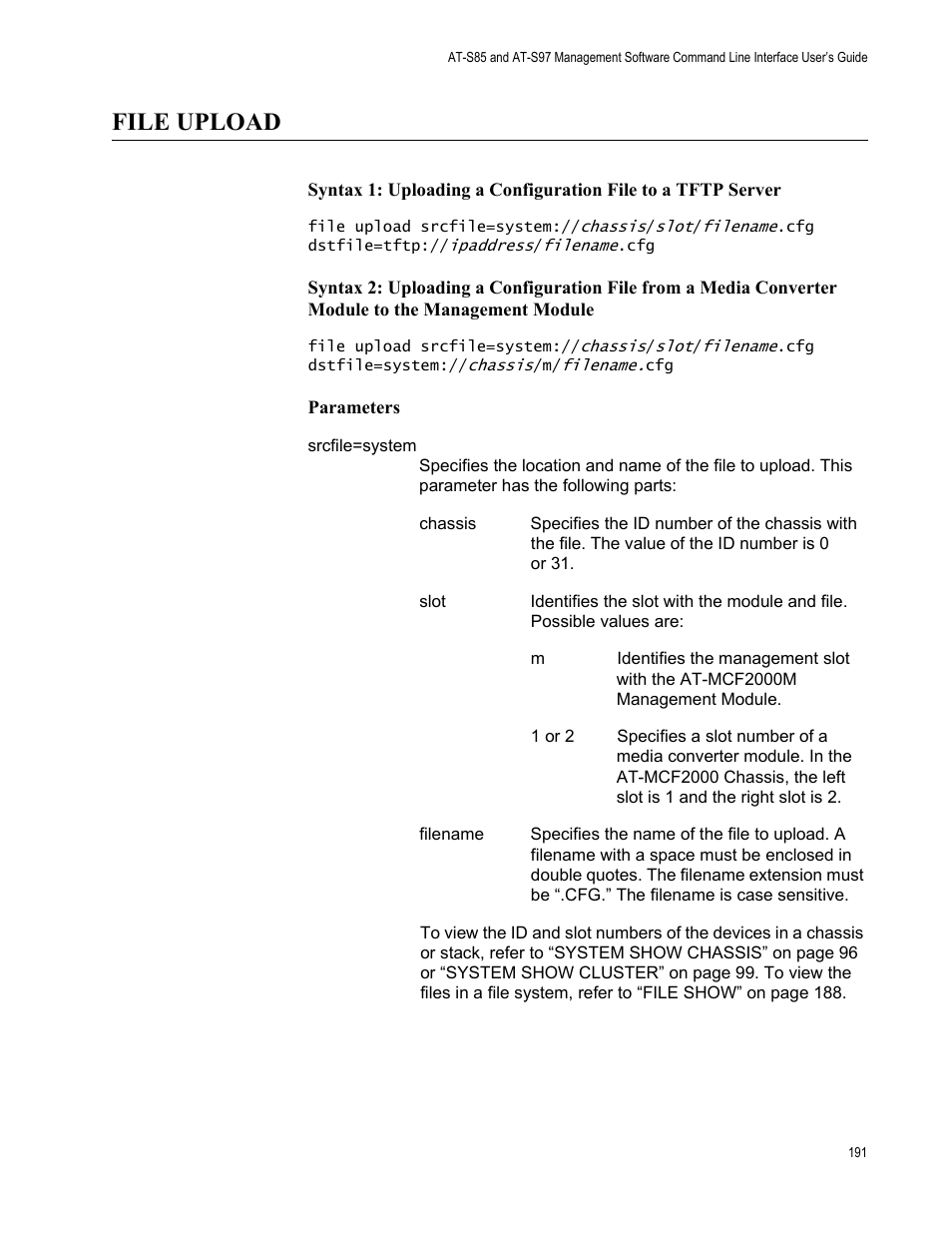 File upload | Allied Telesis AT-S97 User Manual | Page 191 / 254