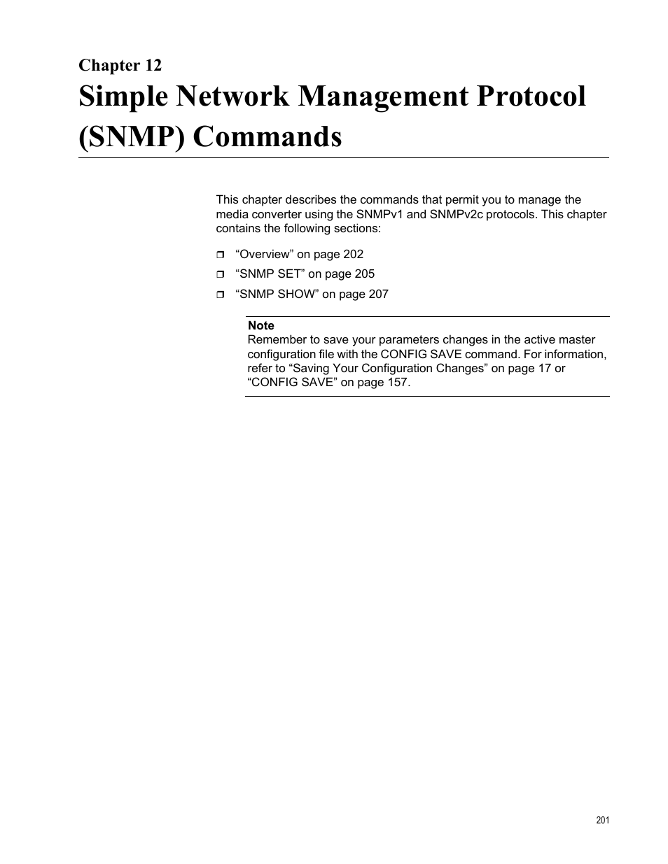 Chapter 12, Simple network management protocol (snmp) commands | Allied Telesis AT-S97 User Manual | Page 201 / 254
