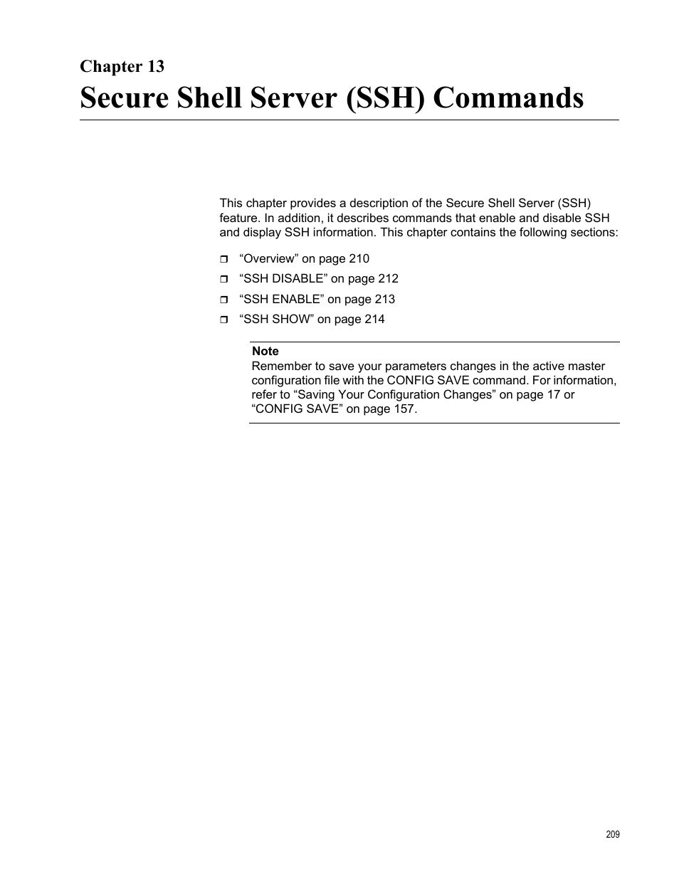 Chapter 13, Secure shell server (ssh) commands | Allied Telesis AT-S97 User Manual | Page 209 / 254