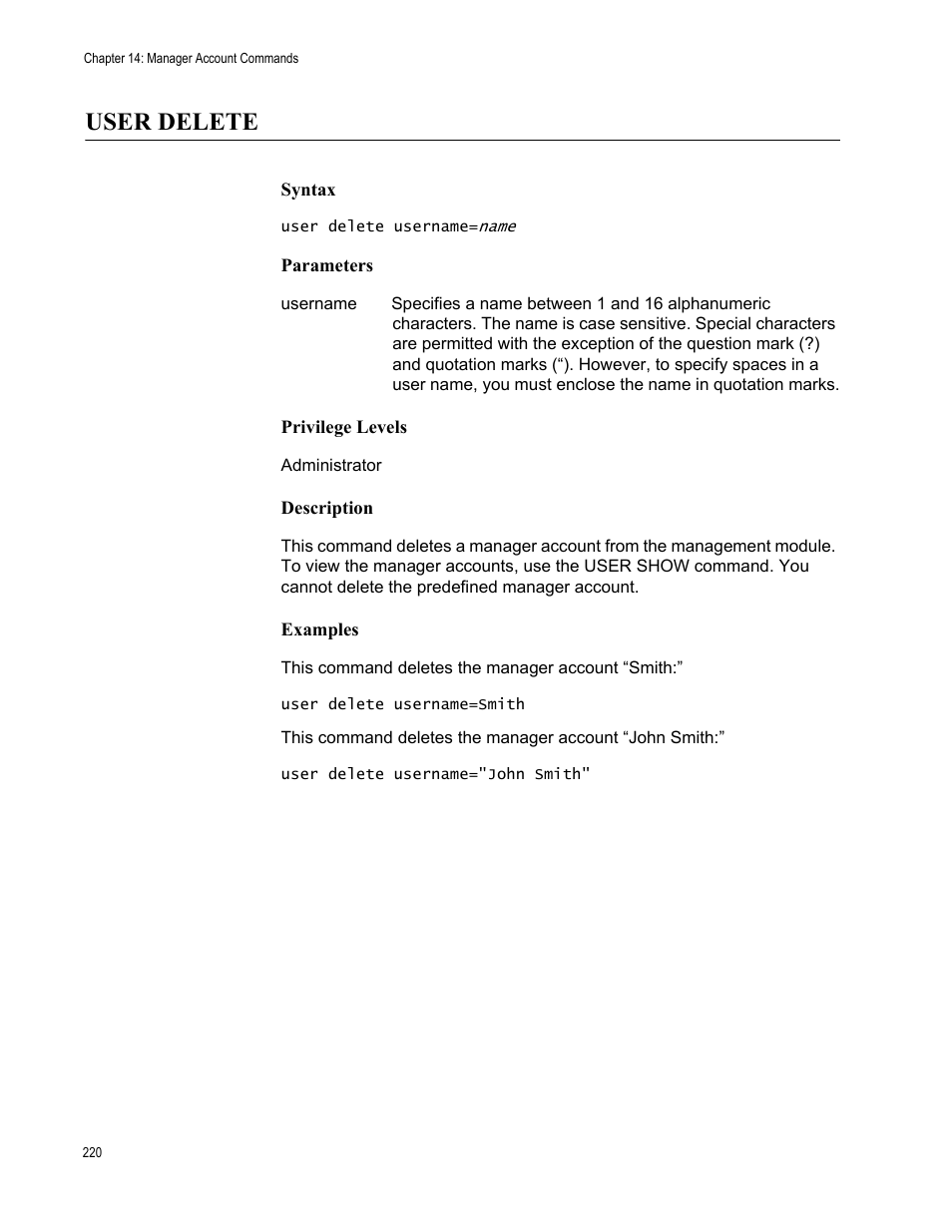 User delete | Allied Telesis AT-S97 User Manual | Page 220 / 254