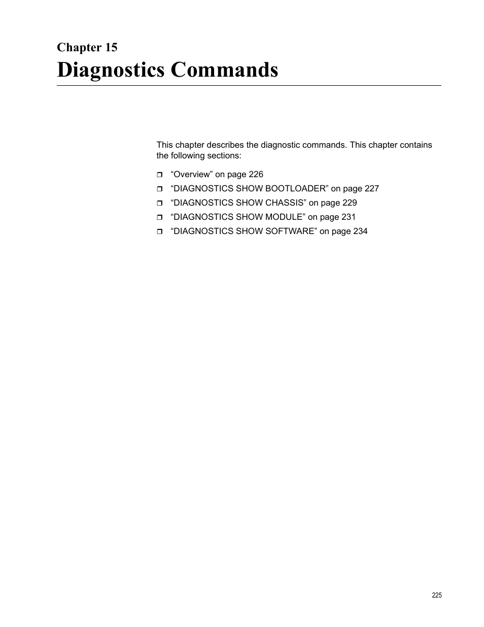 Chapter 15, Diagnostics commands | Allied Telesis AT-S97 User Manual | Page 225 / 254