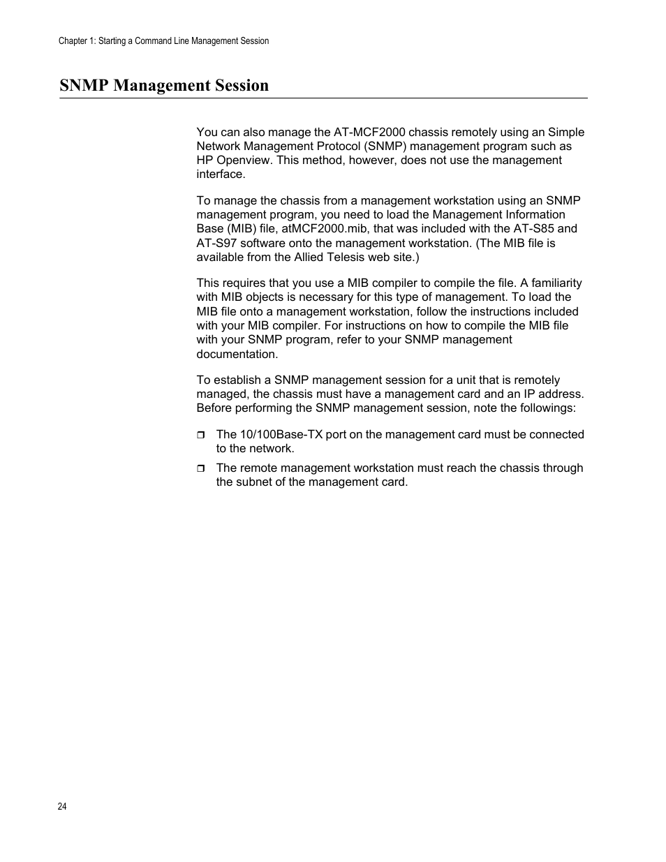 Snmp management session | Allied Telesis AT-S97 User Manual | Page 24 / 254