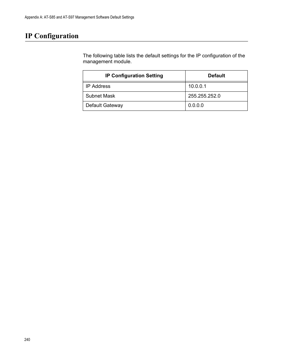 Ip configuration | Allied Telesis AT-S97 User Manual | Page 240 / 254