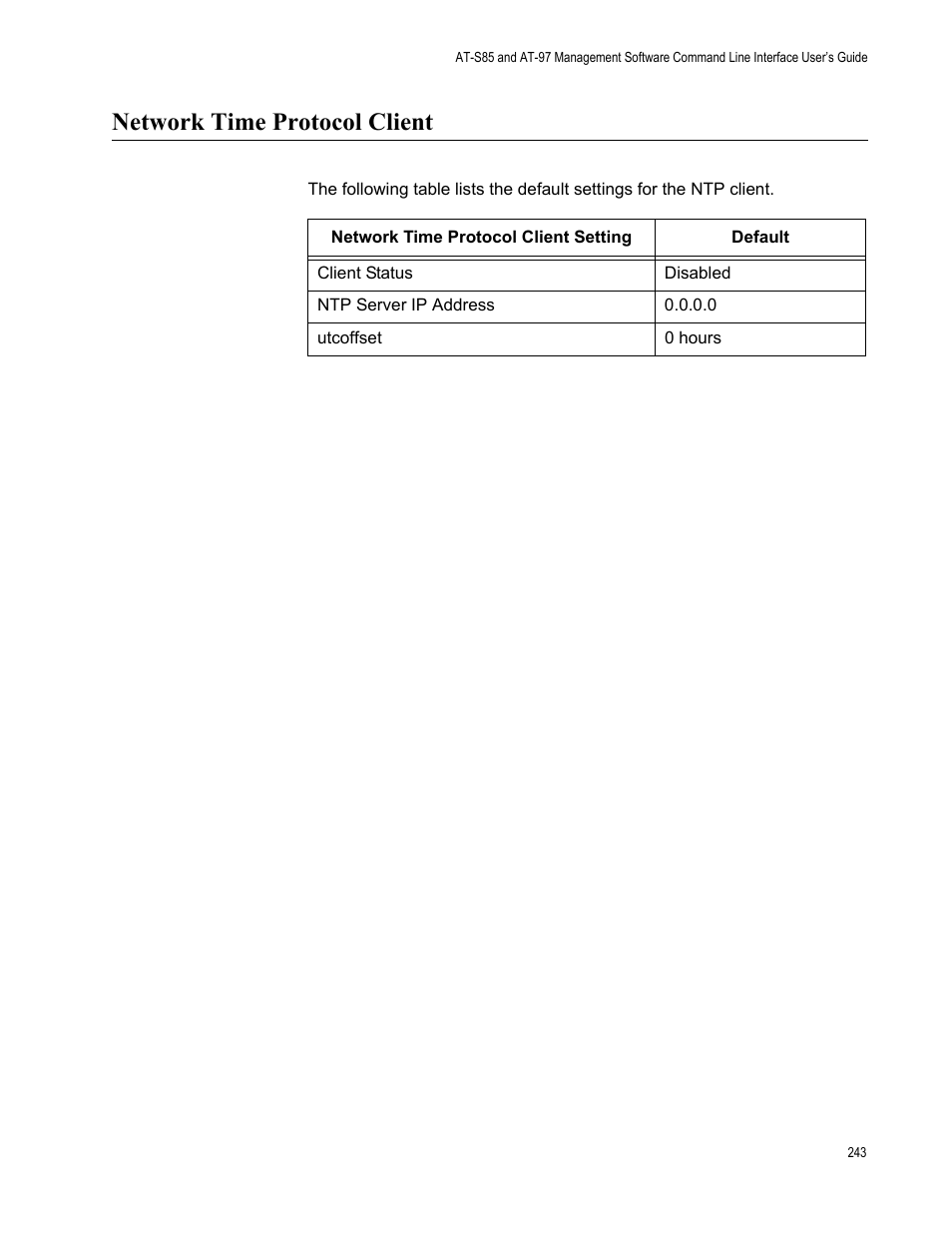 Network time protocol client | Allied Telesis AT-S97 User Manual | Page 243 / 254