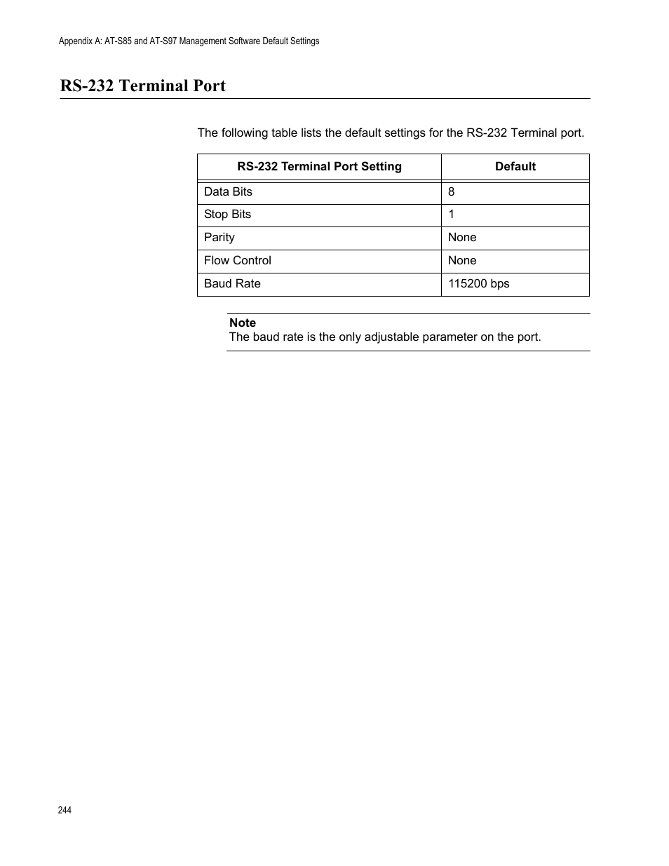 Rs-232 terminal port | Allied Telesis AT-S97 User Manual | Page 244 / 254