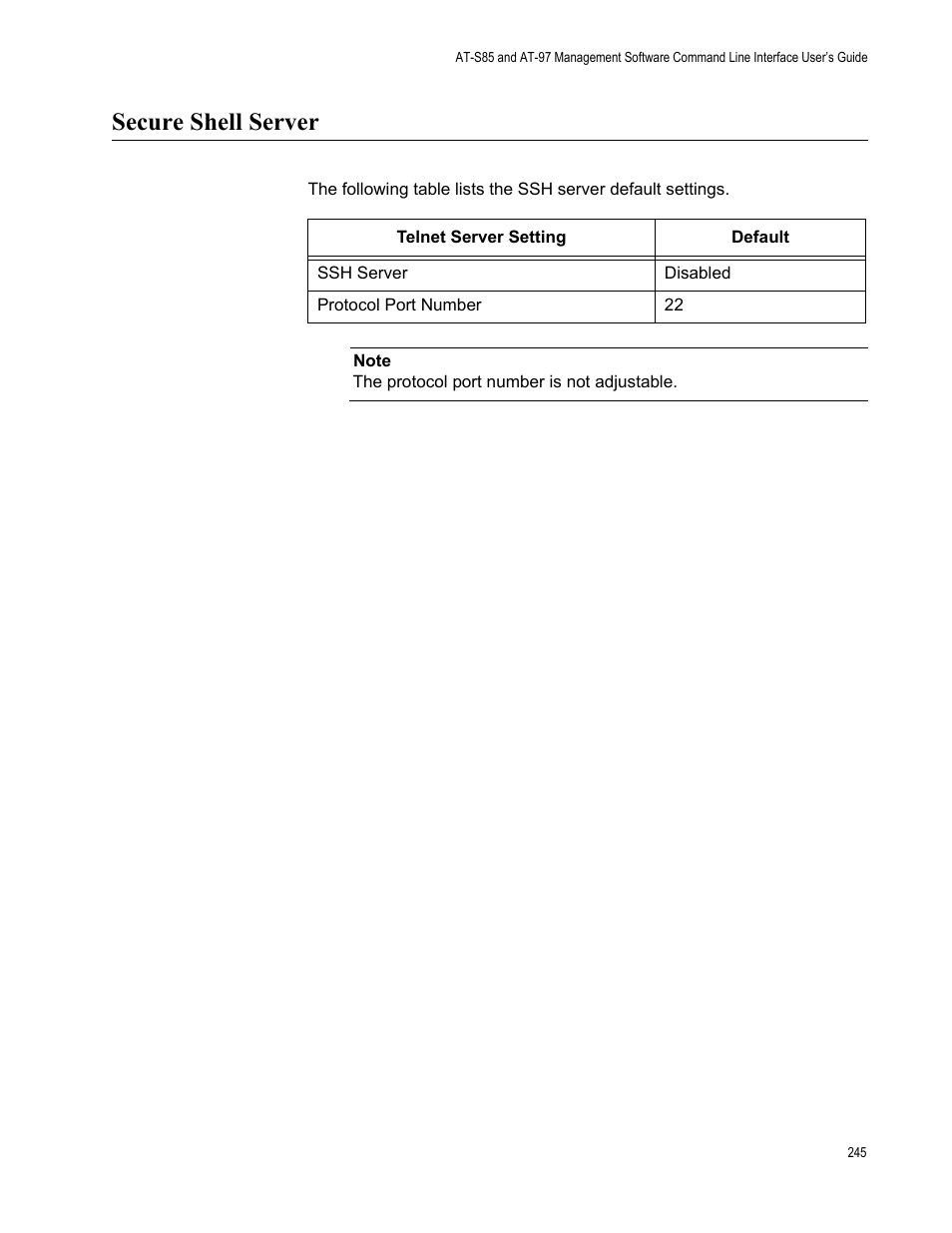 Secure shell server | Allied Telesis AT-S97 User Manual | Page 245 / 254