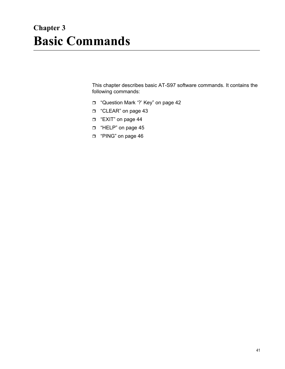 Chapter 3, Basic commands | Allied Telesis AT-S97 User Manual | Page 41 / 254