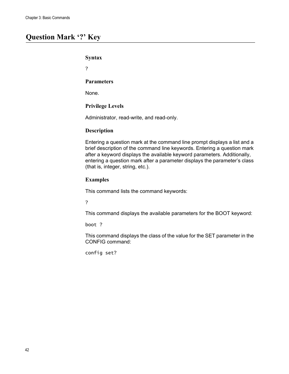 Question mark ‘?’ key | Allied Telesis AT-S97 User Manual | Page 42 / 254