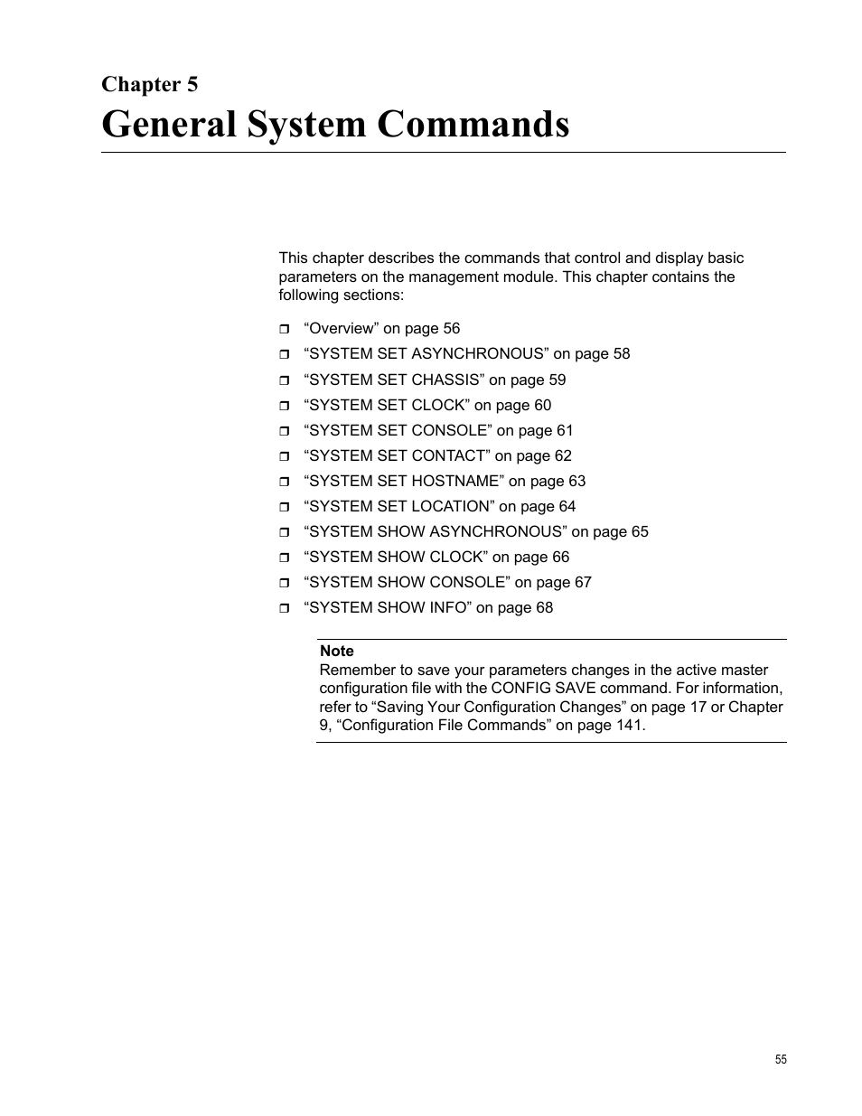 Chapter 5, General system commands, R 5: general system commands | Allied Telesis AT-S97 User Manual | Page 55 / 254