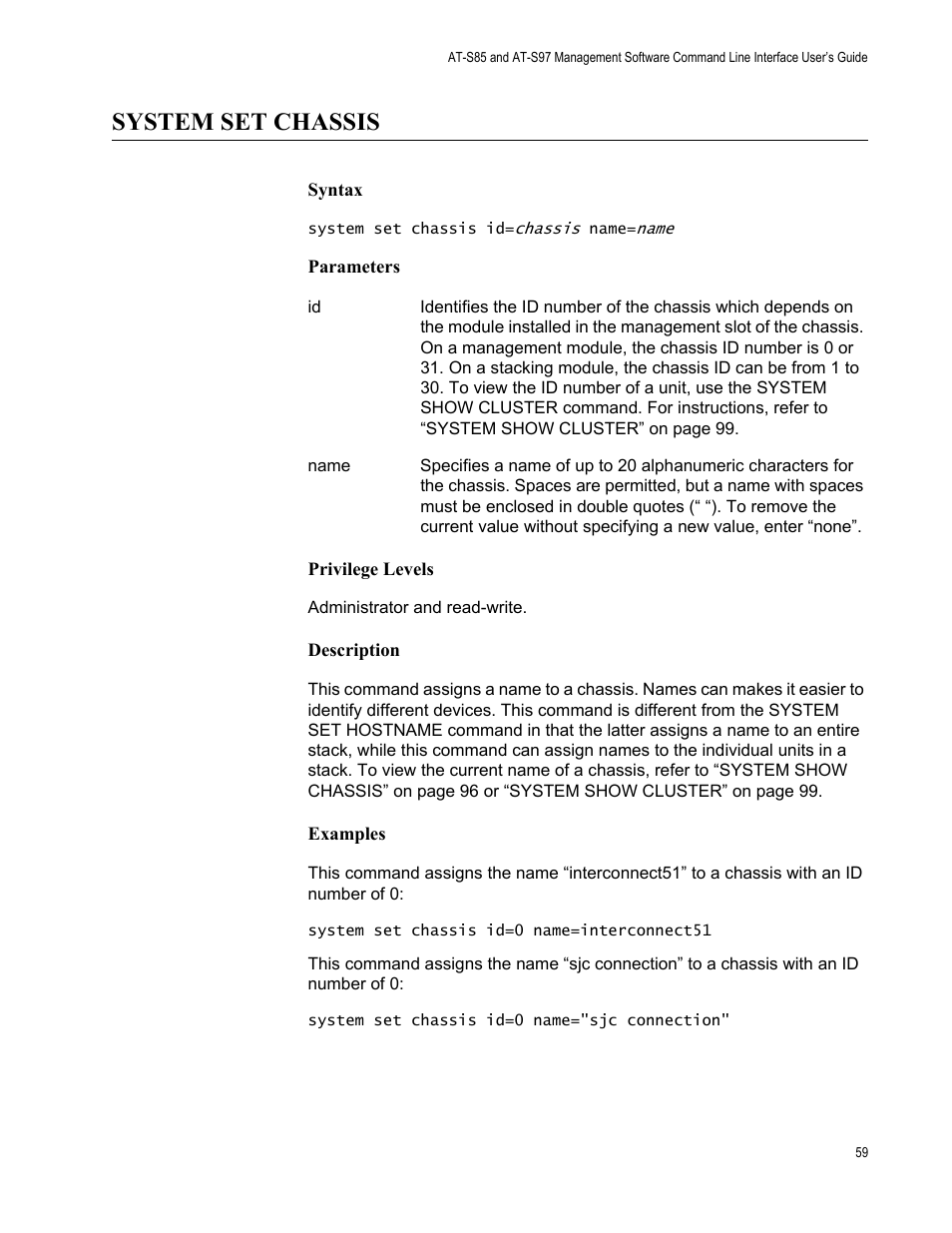 System set chassis | Allied Telesis AT-S97 User Manual | Page 59 / 254