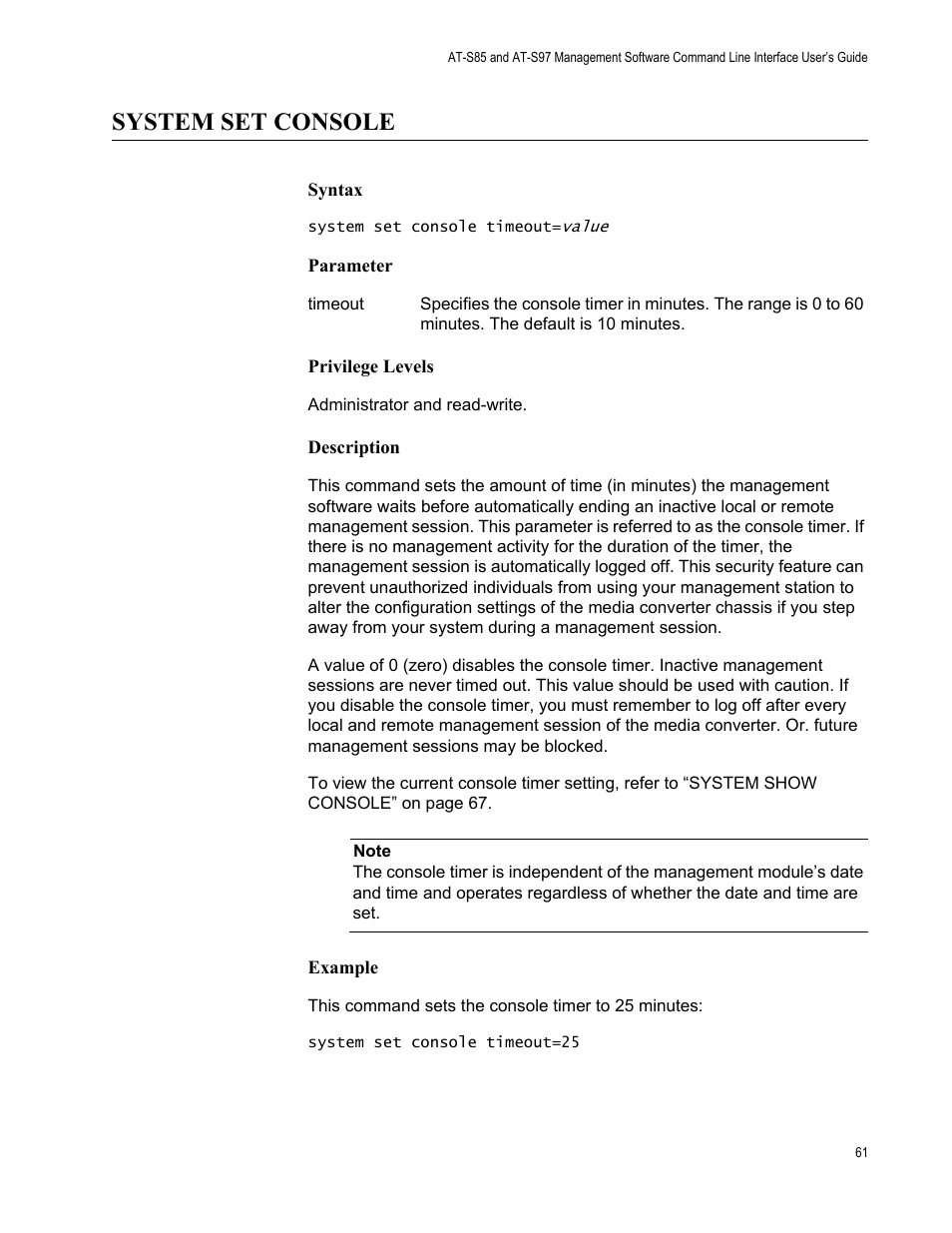 System set console | Allied Telesis AT-S97 User Manual | Page 61 / 254