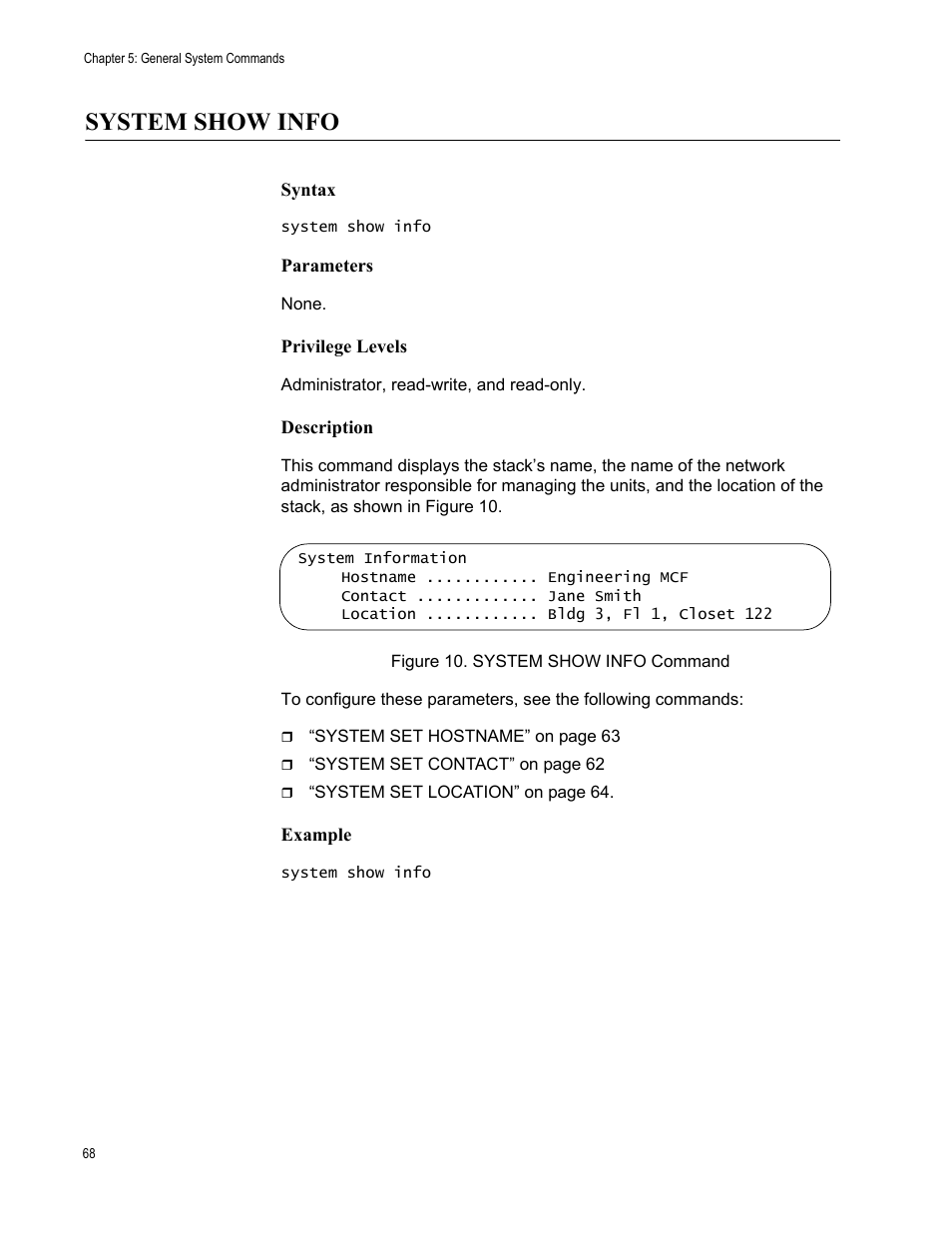System show info, Figure 10: system show info command | Allied Telesis AT-S97 User Manual | Page 68 / 254