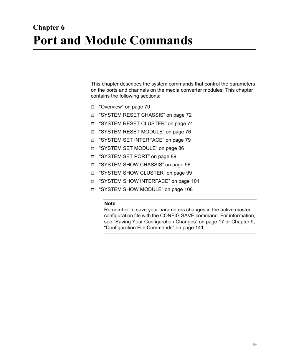 Chapter 6, Port and module commands, Chapter 6: port and module commands | Allied Telesis AT-S97 User Manual | Page 69 / 254