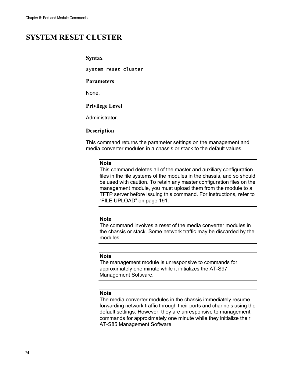 System reset cluster | Allied Telesis AT-S97 User Manual | Page 74 / 254