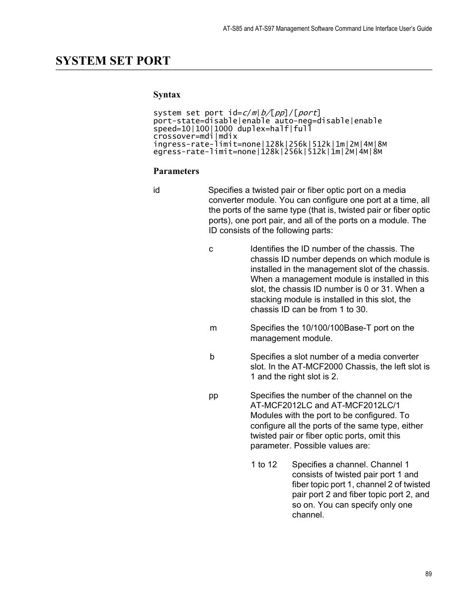 System set port | Allied Telesis AT-S97 User Manual | Page 89 / 254