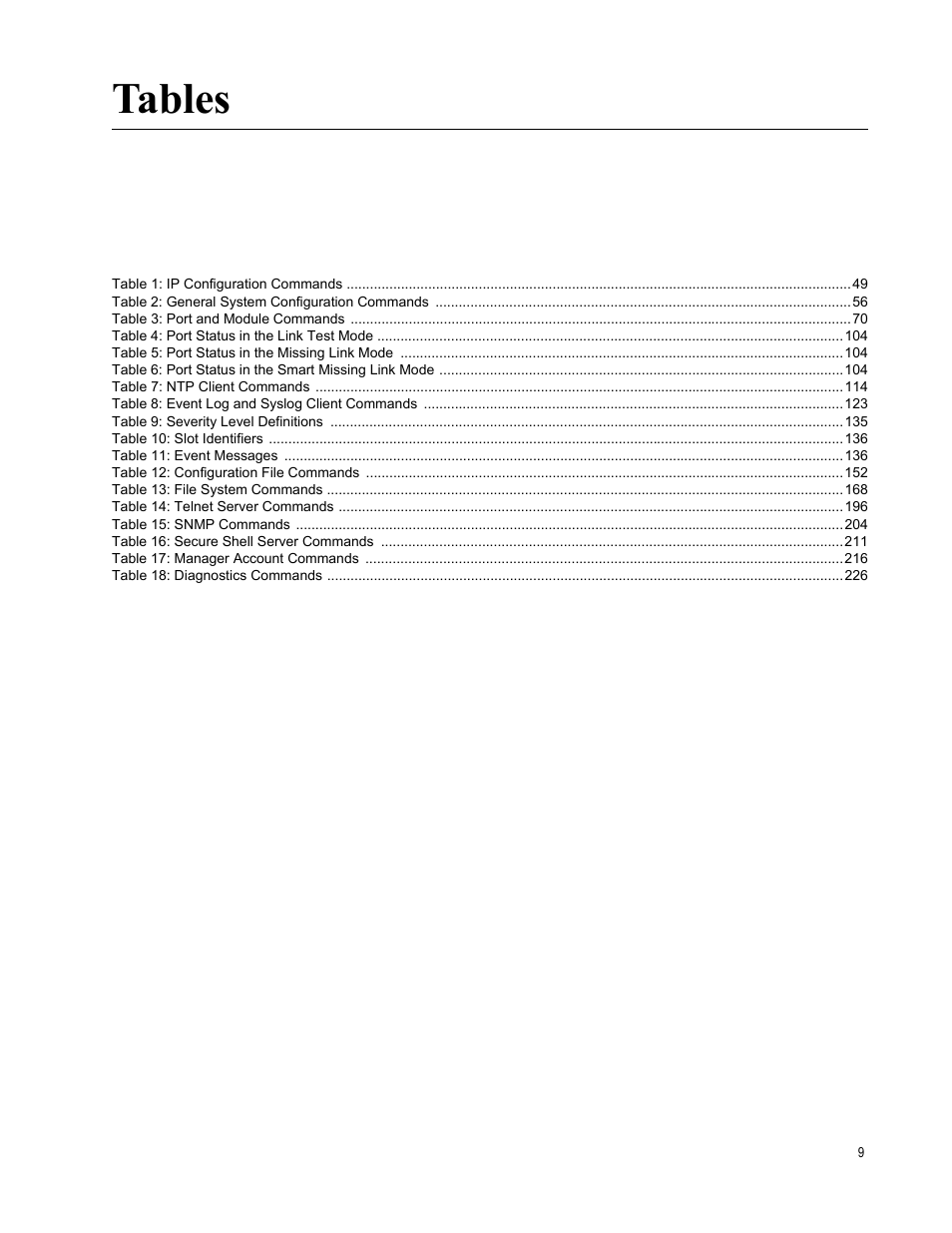Tables | Allied Telesis AT-S97 User Manual | Page 9 / 254
