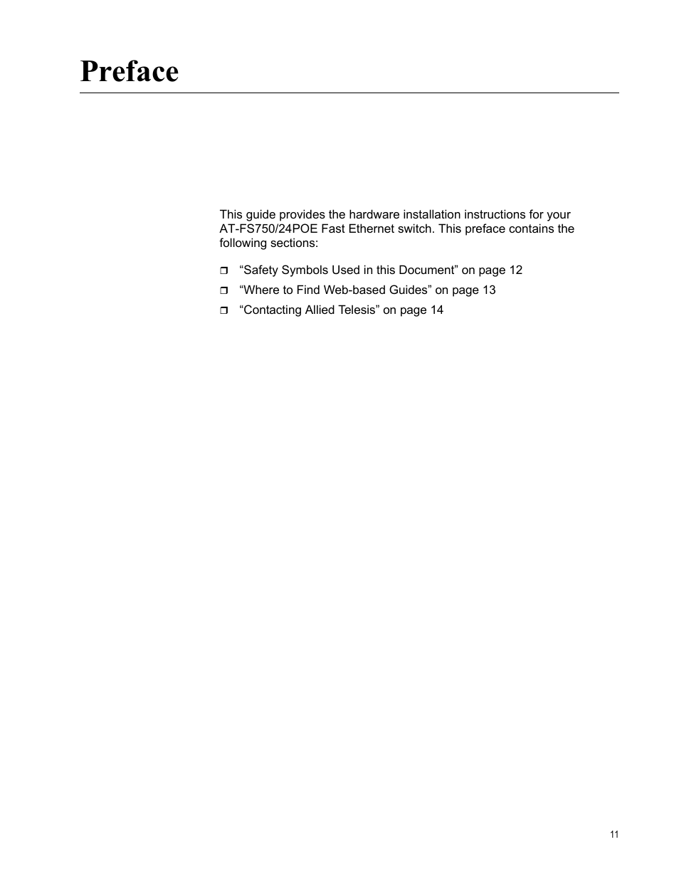 Preface | Allied Telesis AT-FS750/24POE User Manual | Page 11 / 54