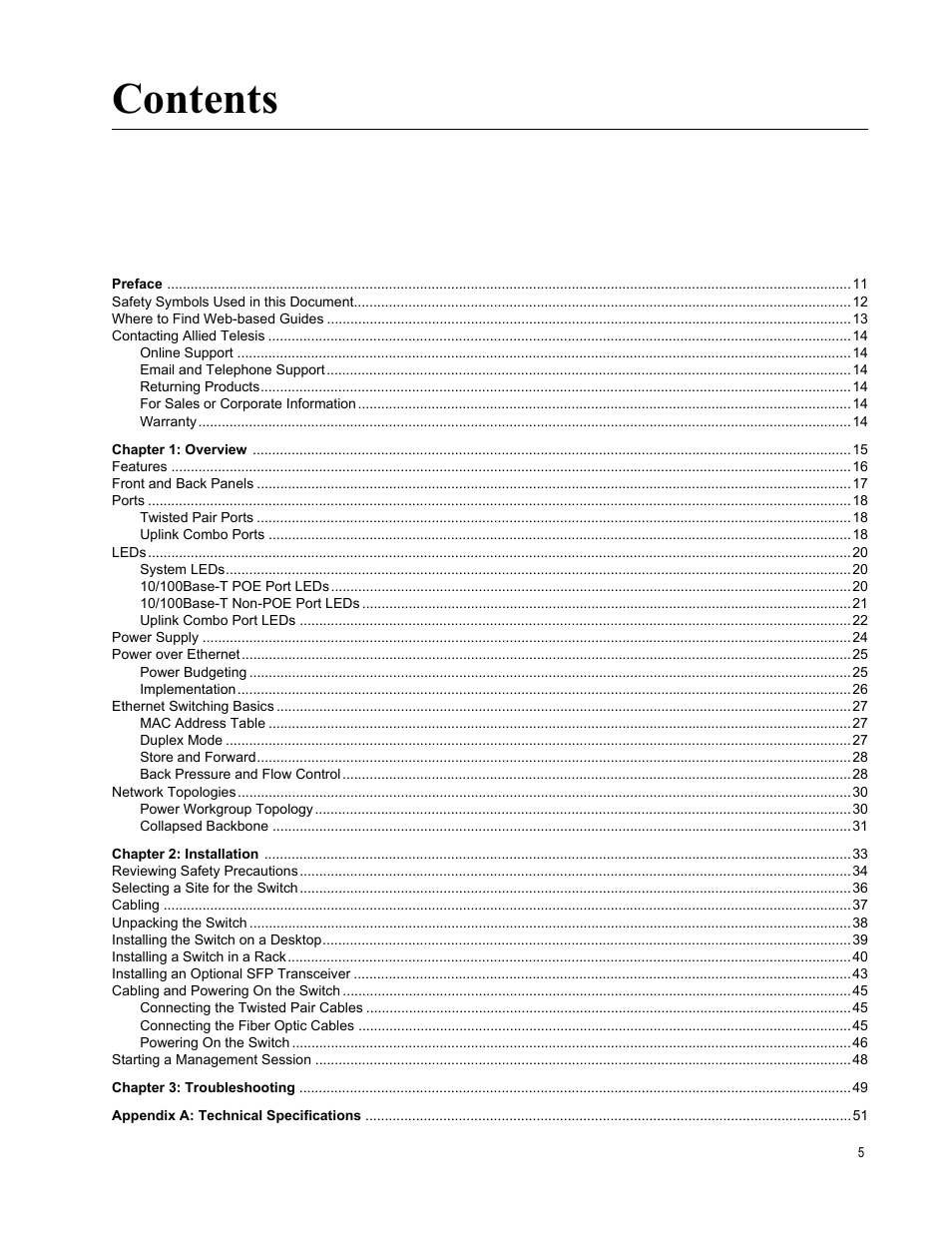 Allied Telesis AT-FS750/24POE User Manual | Page 5 / 54