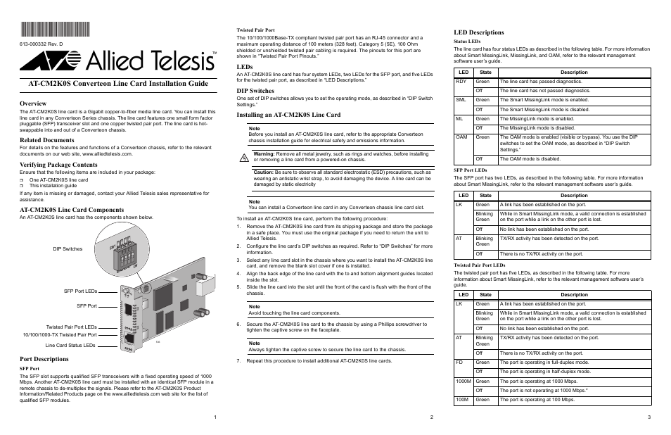 Allied Telesis AT-CM2K0S User Manual | 3 pages