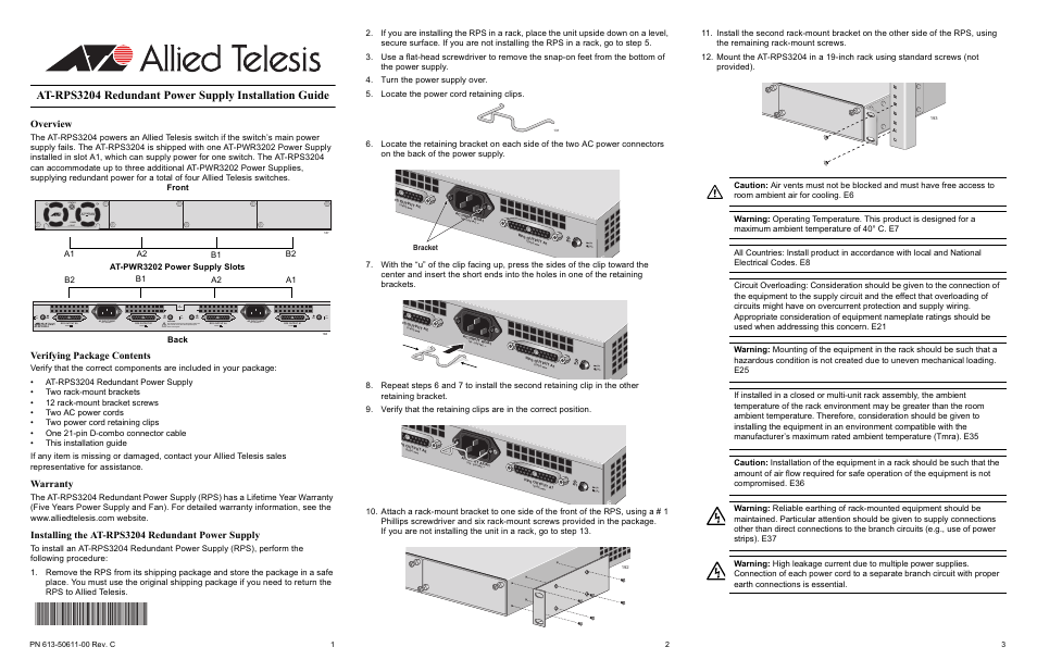 Allied Telesis AT-RPS3204 User Manual | 2 pages
