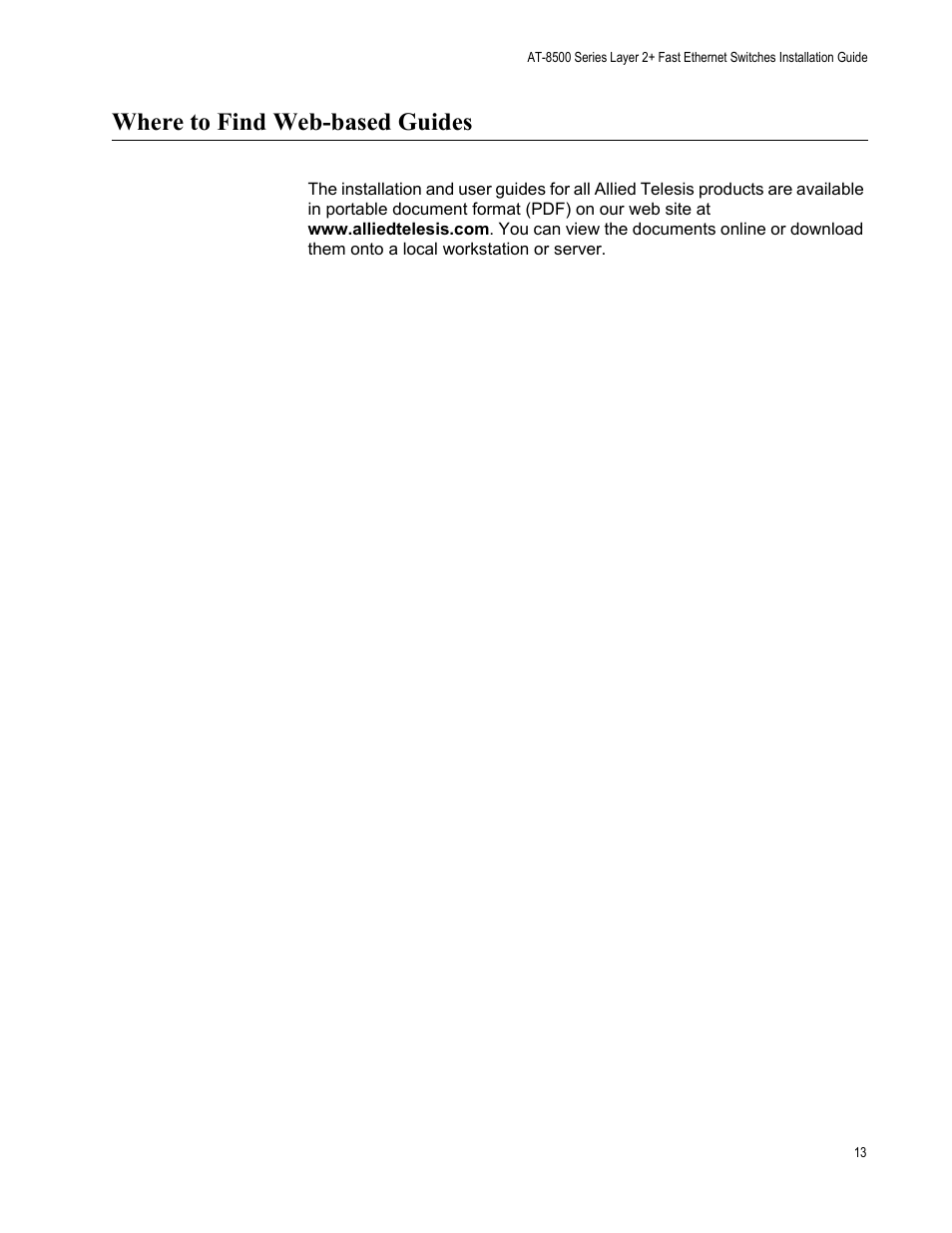Where to find web-based guides | Allied Telesis AT-8550SP User Manual | Page 13 / 90