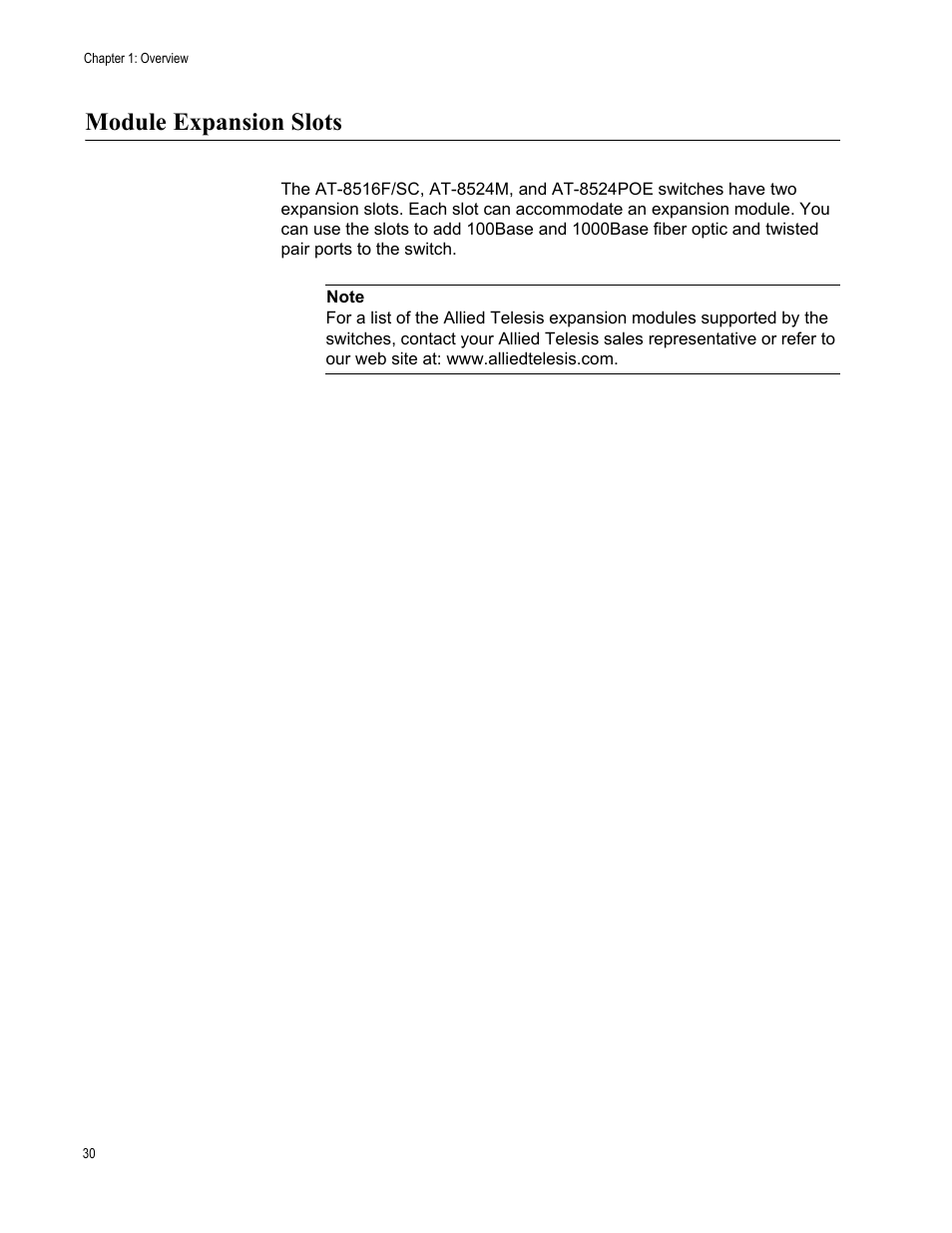 Module expansion slots | Allied Telesis AT-8550SP User Manual | Page 30 / 90