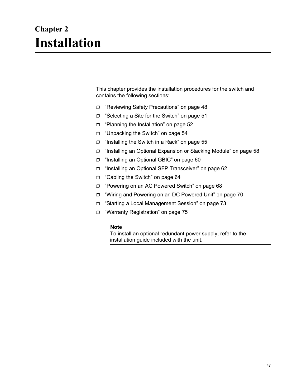Chapter 2, Installation, R 2: installation | Allied Telesis AT-8550SP User Manual | Page 47 / 90