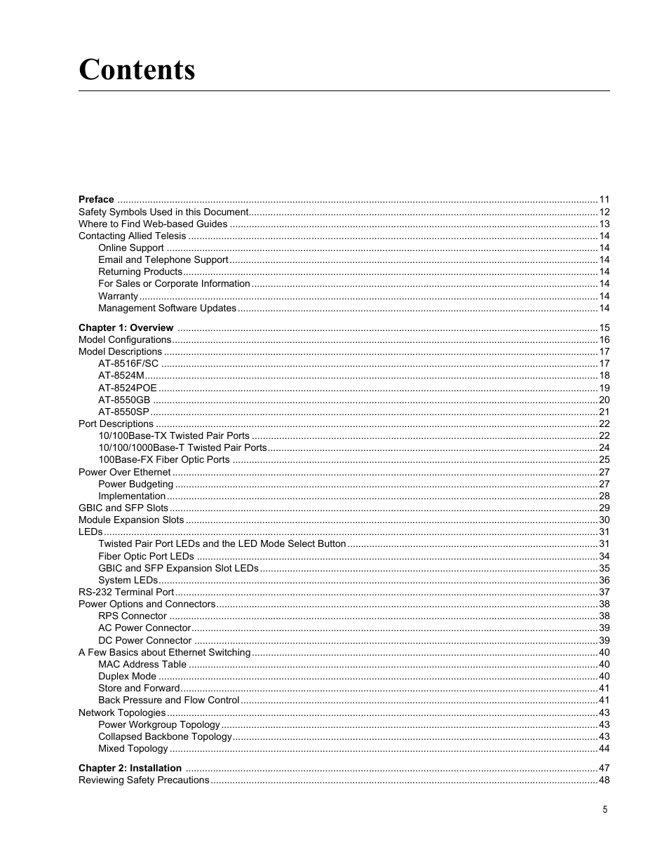 Allied Telesis AT-8550SP User Manual | Page 5 / 90