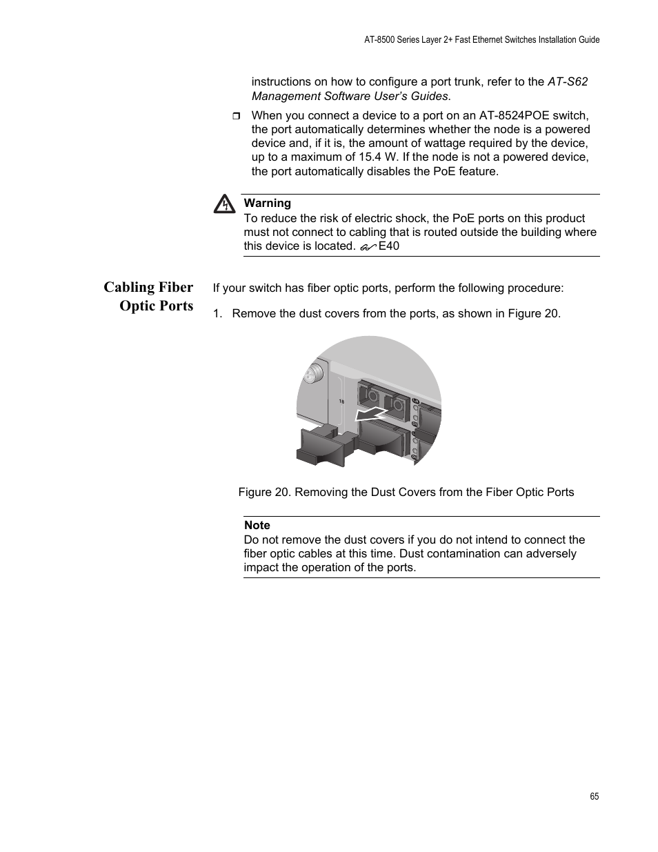 Cabling fiber optic ports | Allied Telesis AT-8550SP User Manual | Page 65 / 90