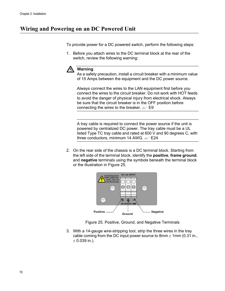 Wiring and powering on an dc powered unit | Allied Telesis AT-8550SP User Manual | Page 70 / 90