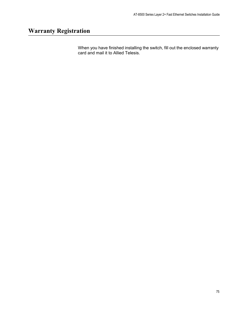 Warranty registration | Allied Telesis AT-8550SP User Manual | Page 75 / 90