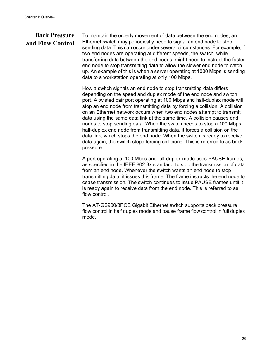 Back pressure and flow control | Allied Telesis AT-GS900/8POE User Manual | Page 26 / 52