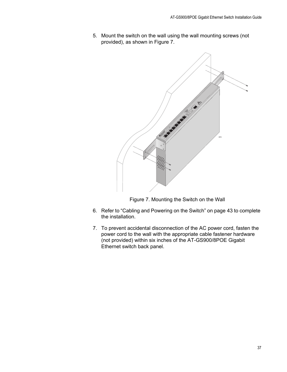 Figure 7. mounting the switch on the wall | Allied Telesis AT-GS900/8POE User Manual | Page 37 / 52
