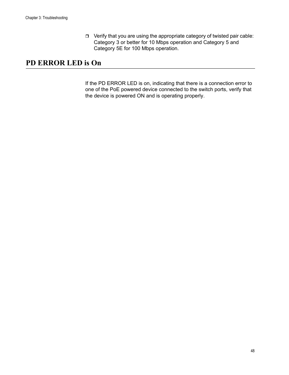 Pd error led is on | Allied Telesis AT-GS900/8POE User Manual | Page 48 / 52