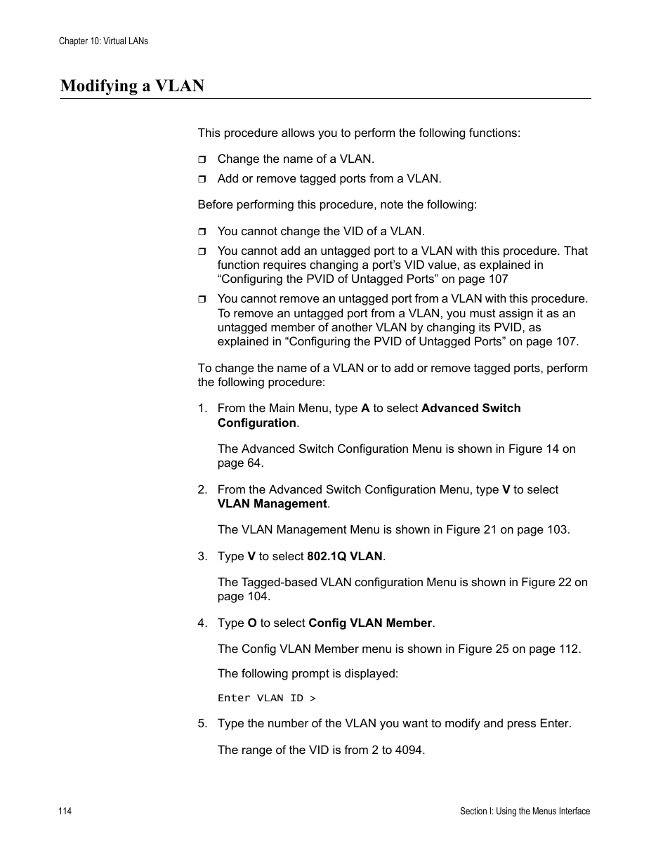 Modifying a vlan | Allied Telesis AT-S80 User Manual | Page 114 / 346