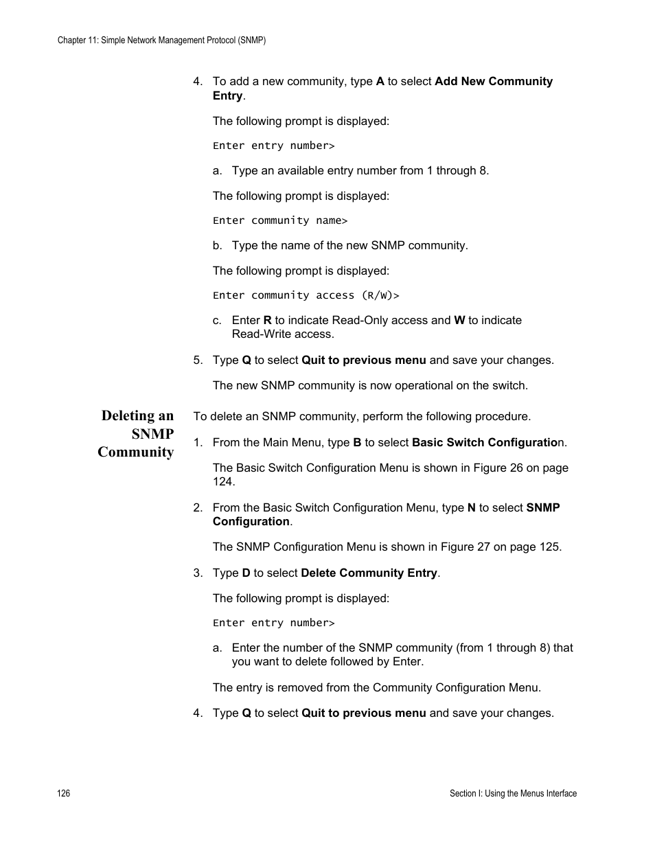 Deleting an snmp community | Allied Telesis AT-S80 User Manual | Page 126 / 346