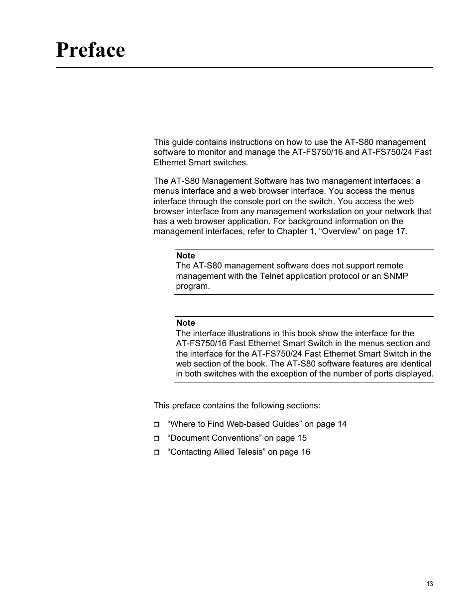 Preface | Allied Telesis AT-S80 User Manual | Page 13 / 346