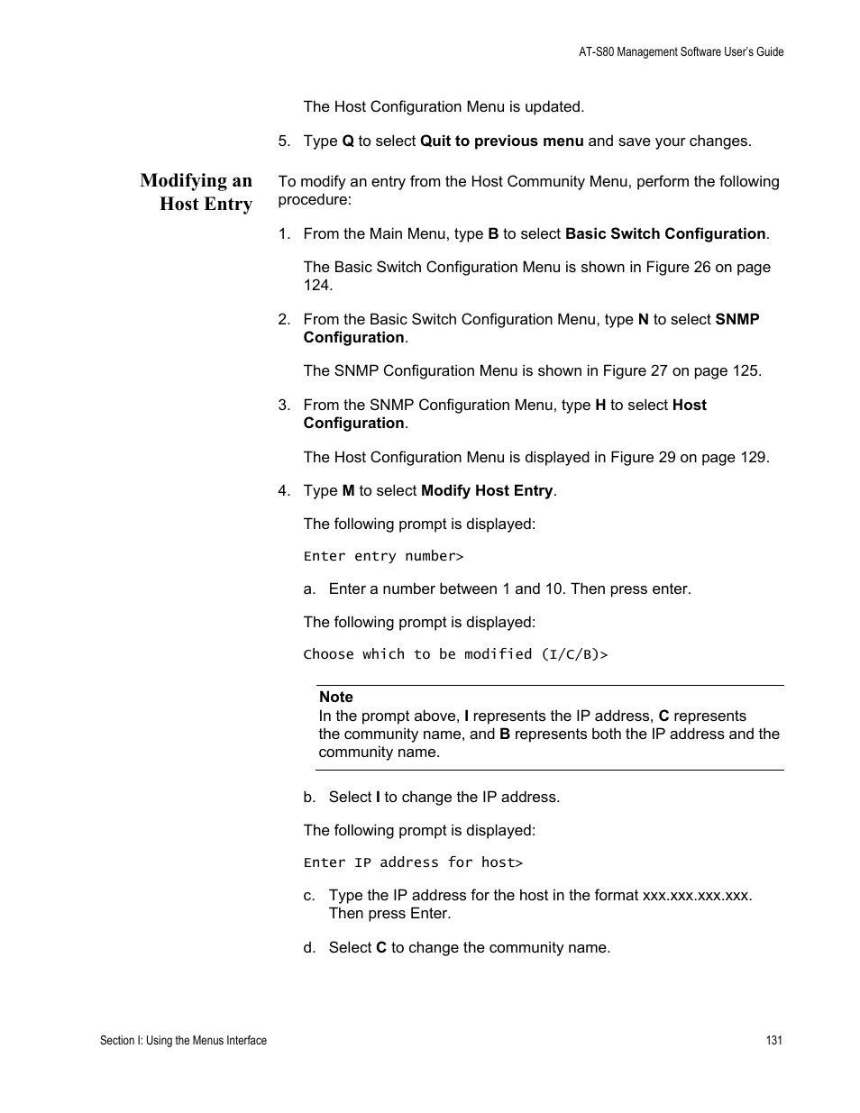 Modifying an host entry | Allied Telesis AT-S80 User Manual | Page 131 / 346