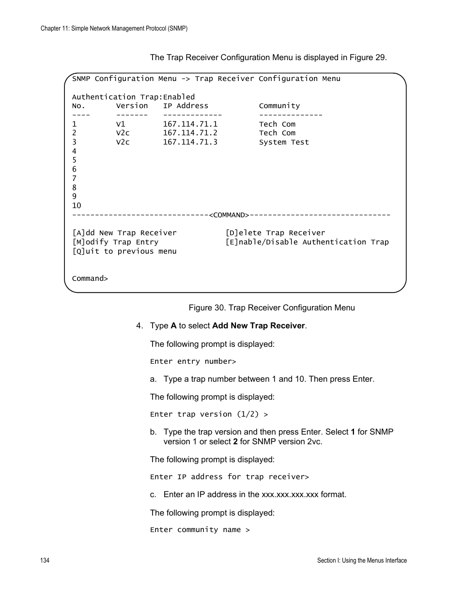Figure 30. trap receiver configuration menu | Allied Telesis AT-S80 User Manual | Page 134 / 346