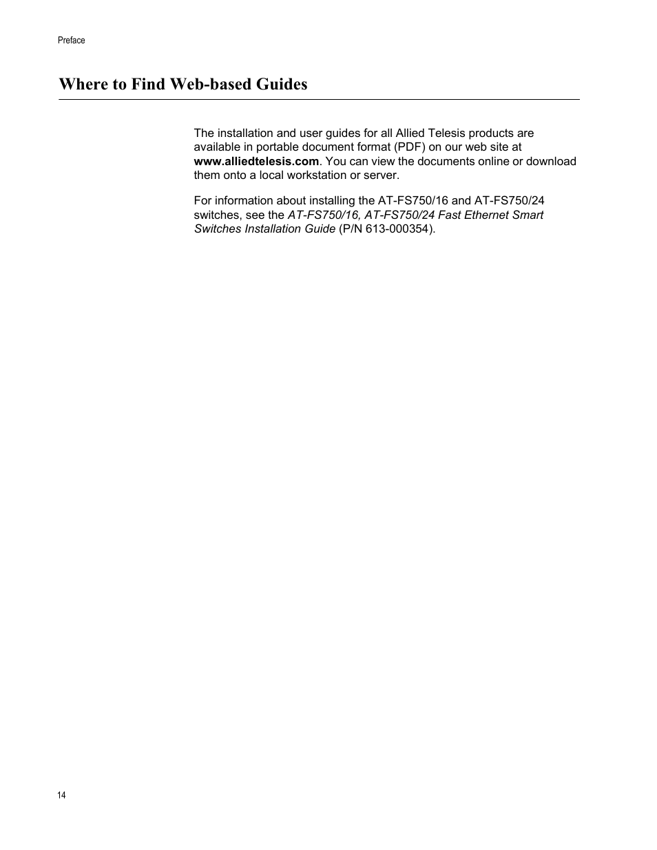 Where to find web-based guides | Allied Telesis AT-S80 User Manual | Page 14 / 346