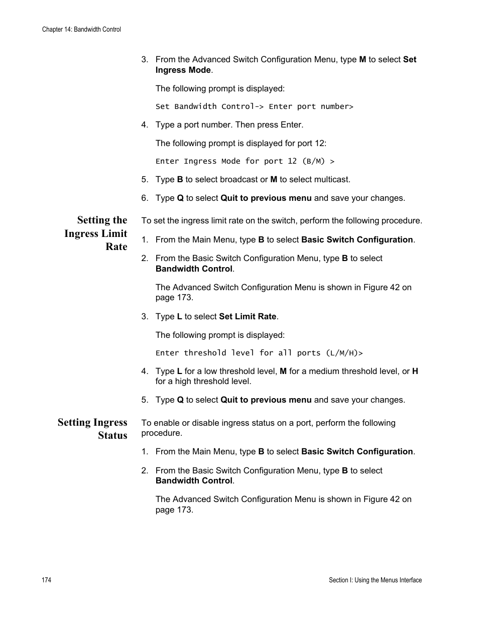 Setting the ingress limit rate, Setting ingress status | Allied Telesis AT-S80 User Manual | Page 174 / 346