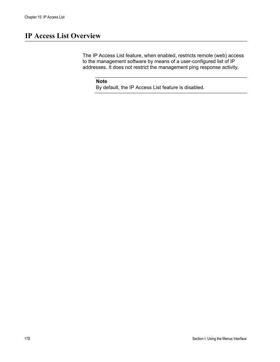 Ip access list overview | Allied Telesis AT-S80 User Manual | Page 178 / 346