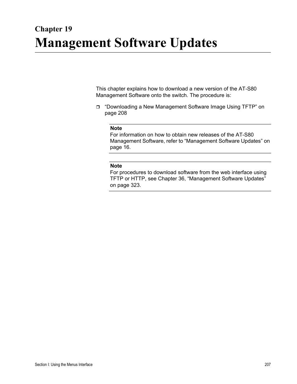 Chapter 19, Management software updates | Allied Telesis AT-S80 User Manual | Page 207 / 346